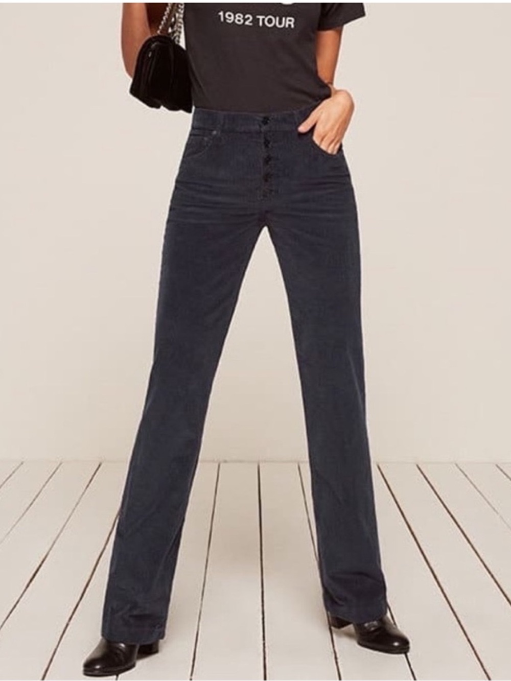 Reformation indigo blue corduroy Winnie bootcut pants